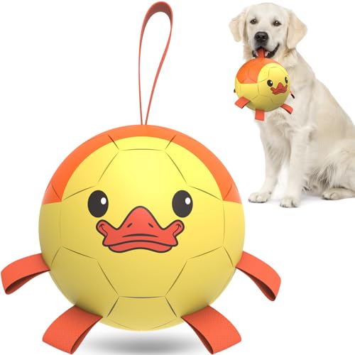QDAN Hundespielzeug, Fußball mit Riemen, interaktives Hundespielzeug zum Tauziehen, Welpengeburtstagsgeschenke, Hundespielzeug, Wasserspielzeug, langlebige Hundebälle für mittelgroße und große Hunde – von QDAN