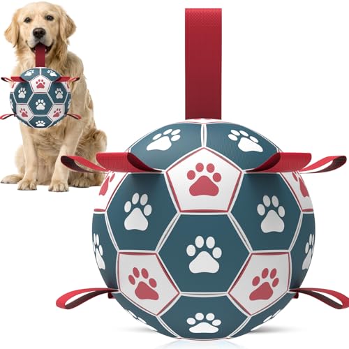 QDAN Hundespielzeug, Fußball mit Riemen: langlebige Bälle für große Hunde, Outdoor-Hundespielzeug, Welpengeburtstagsgeschenk (20,3 cm) von QDAN