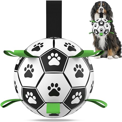 QDAN Hundespielzeug, extra großer Fußball mit Riemen, interaktives Hundespielzeug zum Tauziehen, Welpengeburtstagsgeschenke, Hundespielzeug, Wasserspielzeug, langlebige Hundebälle Weltmeisterschaft von QDAN