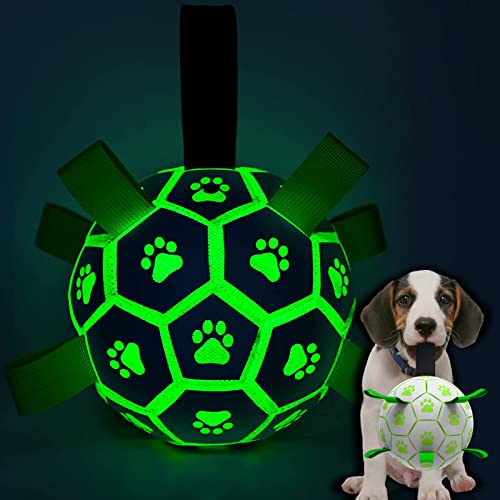 QDAN Hundespielzeug, leuchtet im Dunkeln, Fußball mit Riemen, interaktives Hundespielzeug, Welpen, für drinnen und draußen beleuchtete Hundebälle für kleine und mittelgroße Hunde (15.2 cm, Größe 2) von QDAN