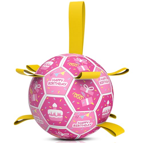 QDAN Hundespielzeug, quietschendes Hundespielzeug, Hunde-Fußball mit Riemen, Welpengeschenke, Hütebälle mit Glocke innen, Wasserspielzeug, langlebige Seile, Ball für mittelgroße und große Hunde (20,3 von QDAN