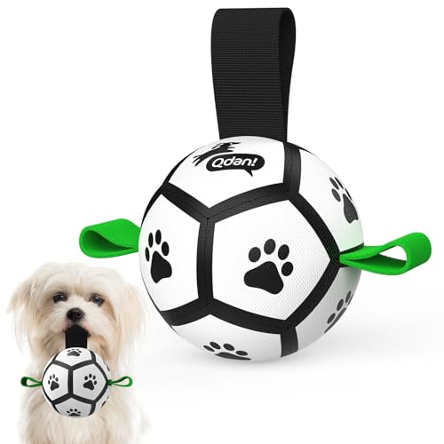 QDAN Kleines Hundespielzeug, Welpenbälle, Hundebälle mit Riemen für kleine Rassen, Fußball für Hunde, Welpenspielzeug, Geburtstagsgeschenk (Schwarzgrün, 8,9 cm) von QDAN