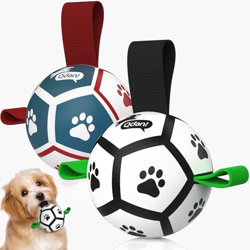 QDAN Kleines Hundespielzeug, Welpenbälle, Hundebälle mit Riemen für kleine Rassen, Fußball für Hunde, Welpenspielzeug, Hundegeburtstagsgeschenk (2 Stück, 8,9 cm) von QDAN