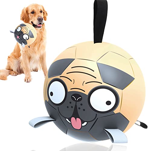 QDAN Mops-Hundespielzeug, Fußball mit Riemen, interaktives Hundespielzeug zum Tauziehen, Welpengeburtstagsgeschenke, Hundespielzeug, Wasserspielzeug, langlebige Hundebälle für Hunde (20,3 cm) von QDAN