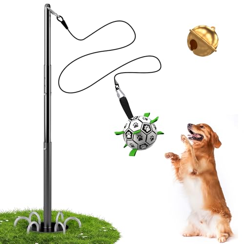 QDAN Tether Tug Outdoor Hundespielzeug, Tetherball und Seil Set mit Stange, Hundeseilspielzeug, Übung Tauziehen, Flirtstange für Hunde, Zerrspielzeug für große, mittelgroße und kleine Haustiere von QDAN