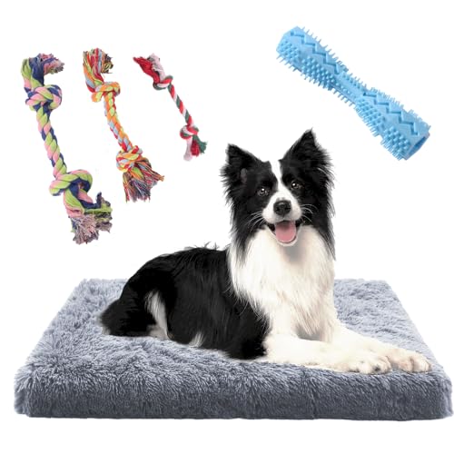 QDXZL Weiches Hundebett,Hundekissen mit Rutschfester Unterseite,tragbar,waschbar- inklusive 3 Rope Spielzeug und Kauknochen,für große, mittlere und kleine,100×60cm (hellgrau, XL) von QDXZL