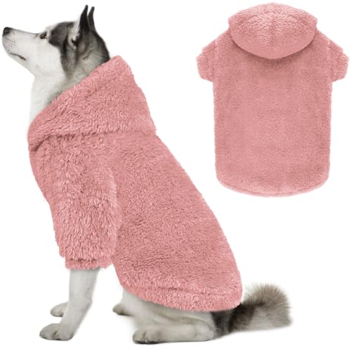 Fuzzy Dog Hoodie Hundepullover für große Hunde, weich, doppelseitig, Plüsch-Fleece, Pullover, Kleidung, Mäntel, Kapuzenpullover, Sherpa-Kapuzen-Sweatshirt (Rosa, XXL) von QDYU