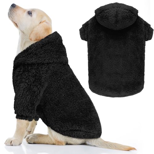 Fuzzy Hundepullover für mittelgroße Hunde, weicher doppelseitiger Plüsch-Fleece, Haustierpullover, Kleidung, Mäntel, Haustier-Kapuzenpullover, Sherpa-Kapuzen-Sweatshirt (Schwarz, M) von QDYU