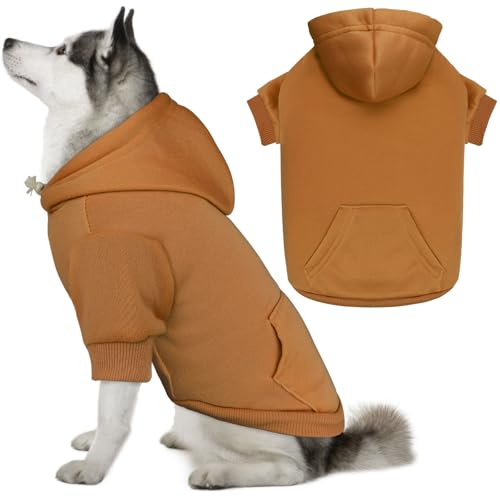 Hunde-Kapuzenpullover für große Hunde, einfarbig, weich, gebürstetes Fleece, mit Tasche (Kaffeebraun - XXL) von QDYU