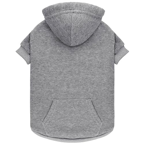 Hunde-Kapuzenpullover, solide, weich, gebürstetes Fleece, Hundekleidung mit Tasche (Grau, Größe XS) von QDYU
