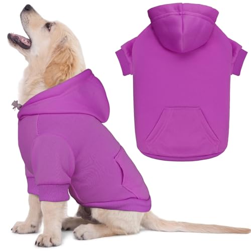 Hunde-Kapuzenpullover mit Tasche, einfarbig, weich, gebürstetes Fleece, für kleine Hunde, Violett von QDYU