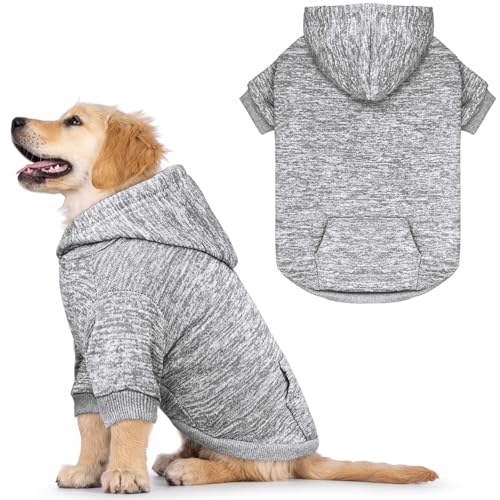PetitSoft Hunde-Kapuzenpullover und Pullover – weiches warmes Fleece für kleine Hunde – graues Sweatshirt mit Tasche von QDYU