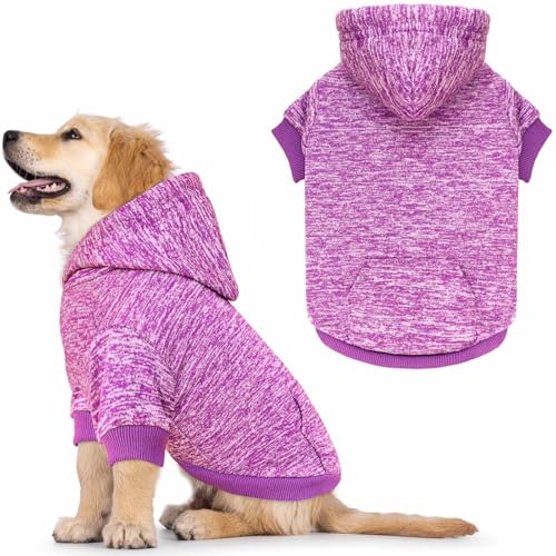 Hundepullover für kleine Hunde, Fleece, weiche Kleidung, Sweatshirt mit Tasche, Kapuzenpullover für kleine Hunde, Welpenpullover (Violett und S) von QDYU