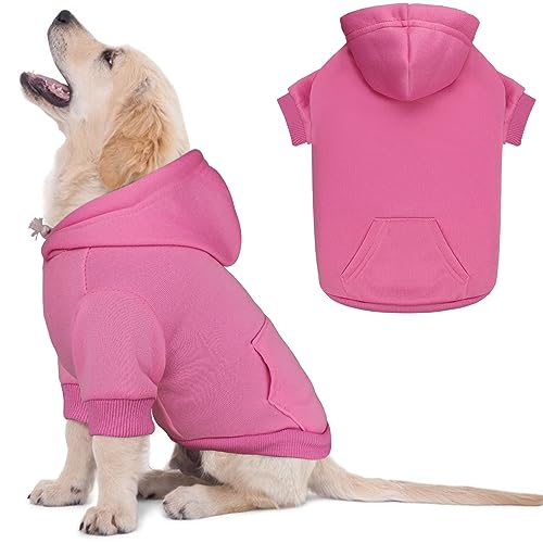 Hundepullover mit Kapuze für kleine Hunde, weich gebürstetes Fleece, Kleidung mit Tasche, Rosa, Größe S von QDYU