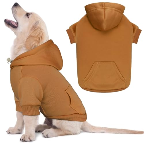 Hundepullover für kleine Hunde, Hunde-Kapuzenpullover aus solidem weichem, gebürstetem Fleece, Hunde-Kapuzenpullover mit Tasche (Kaffeebraun, Größe S) von QDYU