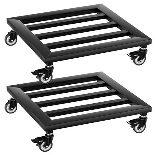 QEENTOE 2 Stück Pflanzenroller Metall Blumenroller mit Rädern Pflanzen Untersetzer für Außenbereich & Innenbereich Pflanze Caddy Pflanze Roller Basis Metall-Pflanzenständer - Tragkraft 60 KG von QEENTOE