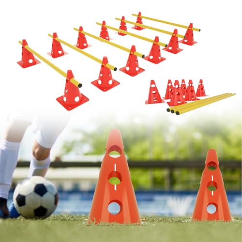 QEENTOE 6 stück Vielseitiges Koordinationstraining Set Höhenverstellbar Sports Steckhürdenset (Ink.12 Kegel + 6 Stangen) für Kinder Hunde Agility Training Koordinationstraining von QEENTOE