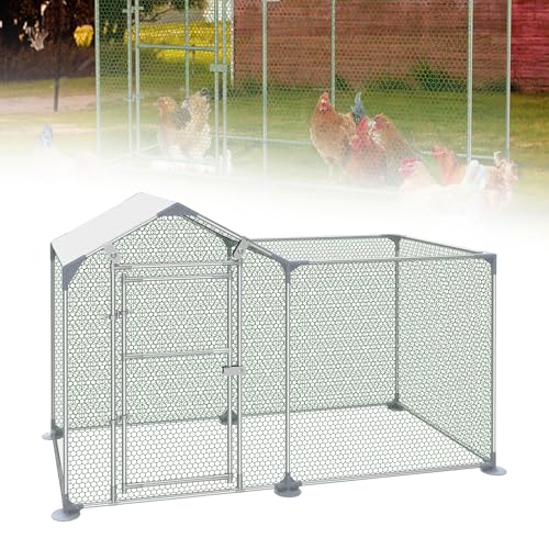 QEENTOE Hühnerhaus Freilaufgehege aus Verzinktes Stahlrohr,Mit PE Dach&Bodennägeln Hühnerstall,PVC beschichtetem Drahtgitter Hühner Schutzraum perfekt für Garten,Bauernhof Haltung- 2x1m(LxB) von QEENTOE