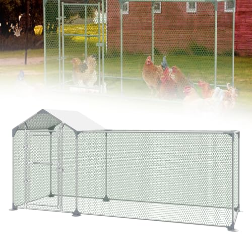 QEENTOE Hühnerhaus Freilaufgehege aus Verzinktes Stahlrohr,Mit PE Dach&Bodennägeln Hühnerstall,PVC beschichtetem Drahtgitter Hühner Schutzraum perfekt für Garten,Bauernhof Haltung- 3x1m(LxB) von QEENTOE