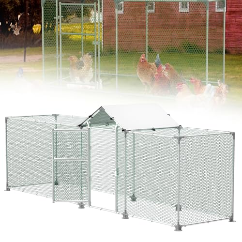 QEENTOE Hühnerhaus Freilaufgehege aus Verzinktes Stahlrohr,Mit PE Dach&Bodennägeln Hühnerstall,PVC beschichtetem Drahtgitter Hühner Schutzraum perfekt für Garten,Bauernhof Haltung- 4x1m(LxB) von QEENTOE