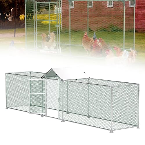 QEENTOE Hühnerhaus Freilaufgehege aus Verzinktes Stahlrohr,Mit PE Dach&Bodennägeln Hühnerstall,PVC beschichtetem Drahtgitter Hühner Schutzraum perfekt für Garten,Bauernhof Haltung- 5x1m(LxB) von QEENTOE