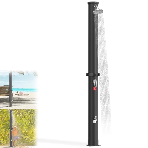 QEENTOE Solardusche 40 Liter Aussendusche Gartendusche Pooldusche Außendusche mit Temperaturregelung (bis 60°C) Inkl. Regenduschkopf & Wasserhahn ohne Stromanschluss Schnelle Montage - Schwarz von QEENTOE