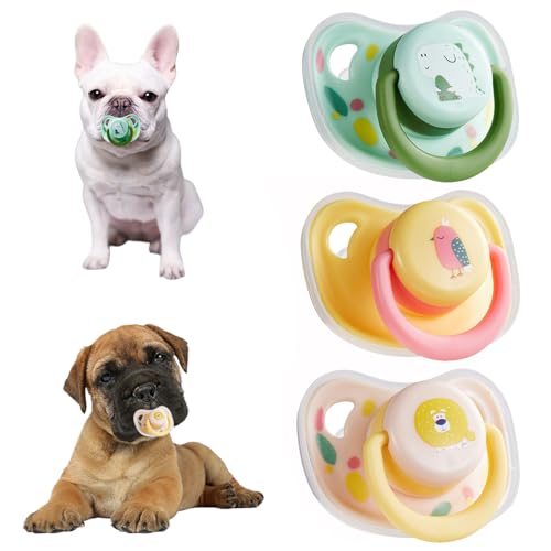 QEOTOH 3PCS Pet Dog Silicone Pacifier, Puppy Kitten Calming Pacifier, Bite Resistant Chew Toys for Small Dogs, Food Grade Silicone, Animal Accessories Decoration Pet Supplies von QEOTOH