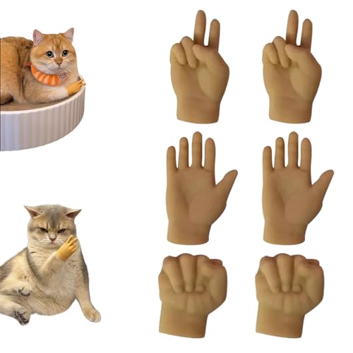 QEOTOH Mini Hands for Cats, Tiny Human Hands for Cats, Stretchable TPR Hands Cat Toy, Funny Interactive Cat Toy, Creative Pet Supplies for Photo Props, Gag Performance, Party Favors (Mix-6PCS) von QEOTOH