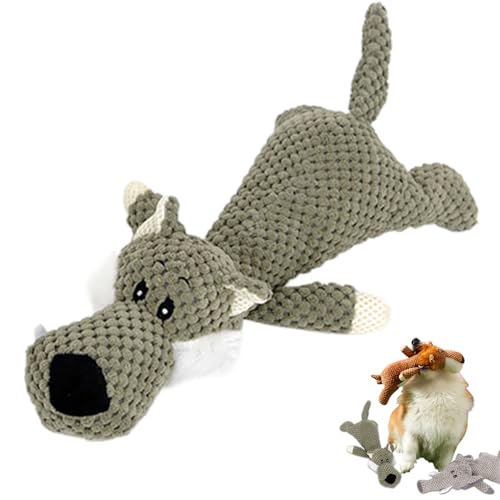 QEOTOH Robust Animal - Designed for Heavy Chewers, Robust Plush Animal Chew Toy for Dog, Unbreakable Interactive Pet Toy for Boredom, Indestructible Toy for Aggressive Small and Medium Dogs (Wolf) von QEOTOH