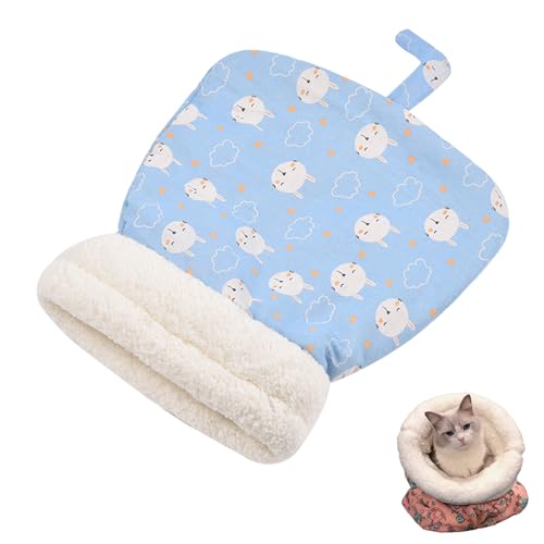 QEOTOH Soft Cat Sleeping Bag, Cat Bed Cave Tunnel Bag, Plush Fluffy Hideaway Sleeping Cuddle Comfortable Pet Mat, Winter Warm Pet Bed for Indoor Cats and Small Dogs, Pet Supplies, 18 x 22 Inch (Blue) von QEOTOH