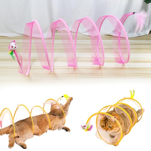 Self Play Cat Hunting Spiral Tunnel Toy, S Type Folded Cat Tunnel Toy, Interactive Cat Coil Toys for Indoor Cats Play Exercise, Decompression Fun Cat Spring Toys for Feline Companion (Mouse,Pink) von QEOTOH