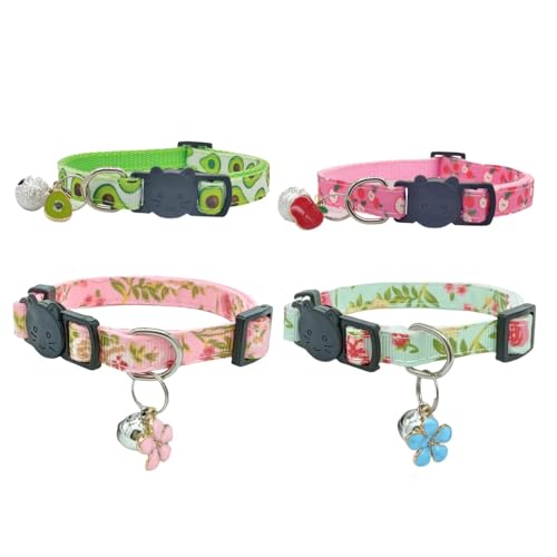 QFEHTHSK 4 Stück Katzenhalsband, Katzenhalsband Mit Glöckchen, Obstblumen-Druckhalsband, Süßes Katzenhalsband, Schnellverschluss-Katzenhalsband, Verstellbares Kätzchenhalsband QFEHTHSK 4 Stück Katzenhalsband, Katzenhalsband Mit Glöckchen, Obstblumen-Druckhalsband, Süßes Katzenhalsband, Schnellverschluss-Katzenhalsband, Verstellbares Kätzchenhalsband von QFEHTHSK