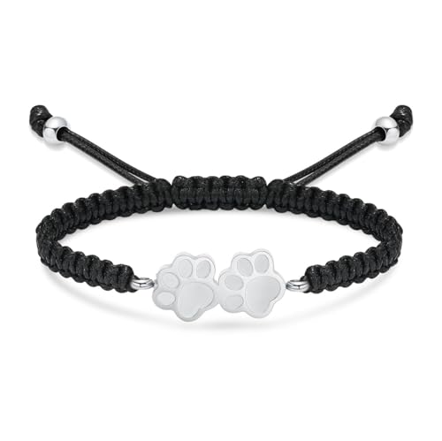 QGJNSGC Einäscherungsarmband für Haustiere, Asche, Hundepfoten-Anhänger, Armreif, Doppelpfotenabdruck, Seilarmband, Gedenkurne, Schmuck für geliebte Menschen (Silber) von QGJNSGC