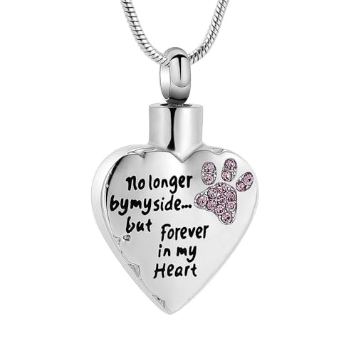 QGJNSGC Herz Pfote Urne Halsketten für Asche Haustier Einäscherung Schmuck Pfotenabdruck Gedenkstätte Andenken Anhänger Halskette für Frauen Männer Haustier Hund Katze Urne Asche Halter von QGJNSGC