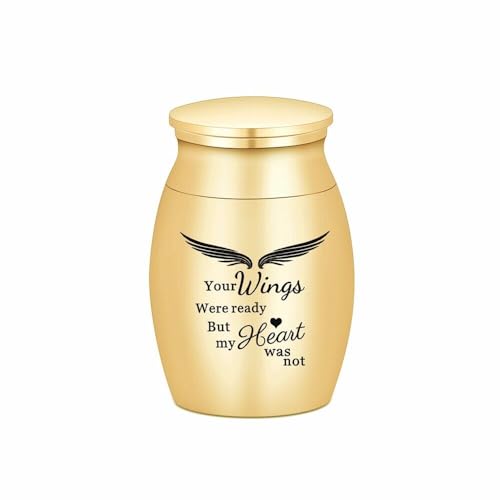 QGJNSGC Kleine Andenken Urnen für menschliche Mini Kremation Urne für Haustier Asche Kleine Beerdigung Urnen für Asche Edelstahl Kremation Beerdigung Urne (Gold-Flügel) von QGJNSGC