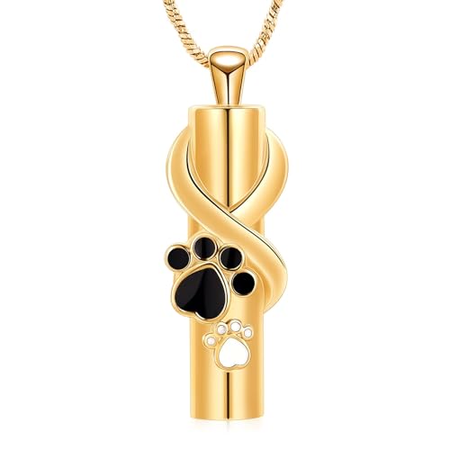 QGJNSGC Urne Halskette für Asche für Hund/Katze Haustier Paw Print Zylinder Asche Anhänger Memorial Keepsake Haustier Einäscherung Schmuck (Gold) von QGJNSGC