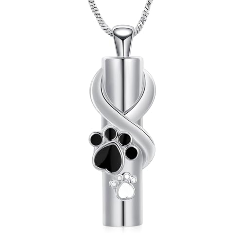 QGJNSGC Urne Halskette für Asche für Hund/Katze Haustier Paw Print Zylinder Asche Anhänger Memorial Keepsake Haustier Einäscherung Schmuck (Silber) von QGJNSGC