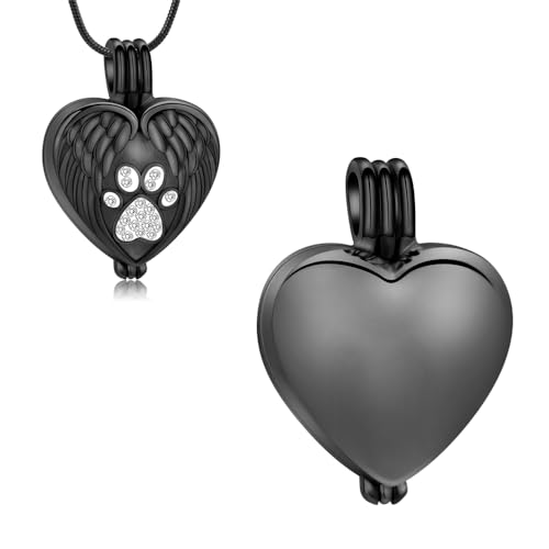 QGJNSGC Urnen-Halskette für Haustiere, Herzform, Pfotenabdruck, Andenken, Halskette für die Asche von Haustieren, Hunden, Katzen von QGJNSGC