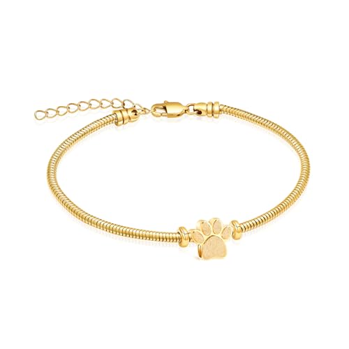 QGJNSGC Urnenarmband für Asche für Frauen Männer Hund Katze Pfote drucken Haustier Einäscherung Schmuck einstellbar Gedenkstätte Keepsake Schlange Link-Armband (Gold) von QGJNSGC