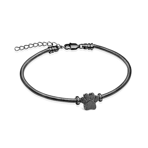 QGJNSGC Urnenarmband für Asche für Frauen Männer Hund Katze Pfote drucken Haustier Einäscherung Schmuck einstellbar Gedenkstätte Keepsake Schlange Link-Armband (Schwarz) von QGJNSGC