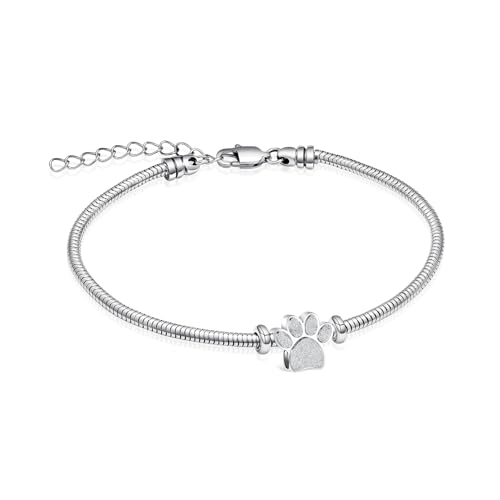 QGJNSGC Urnenarmband für Asche für Frauen Männer Hund Katze Pfote drucken Haustier Einäscherung Schmuck einstellbar Gedenkstätte Keepsake Schlange Link-Armband (Silber) von QGJNSGC