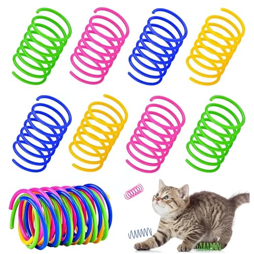 QHFlashbuy Katze Frühling Spielzeug,8 Stück Katzenfeder-Spielzeug,Bunte Spiralfedern,Kunststoff Spiralfedern,Interaktives Katzenspielzeug für Katzen Hüpfen,Spielen,Training von QHFlashbuy