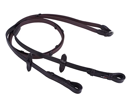 QHP Biothane-Zügel mit Lederstegen (Warmblut, braun) von QHP