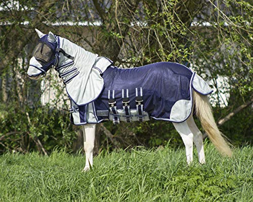 QHP Falabella Minishetty Fliegendecke mit Hals und Maske Schweif- Bauchlatz (70 cm, blau) von QHP