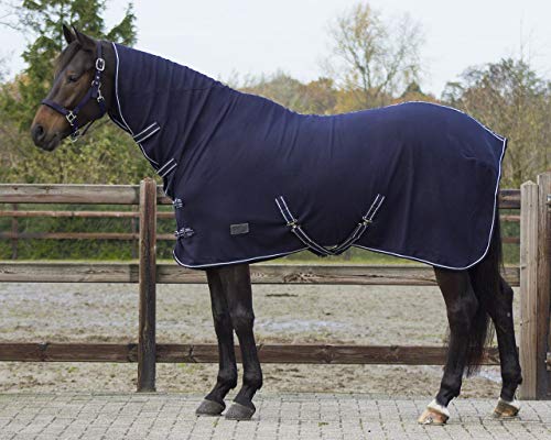 QHP Fleecedecke Abschwitzdecke Basic mit Halsteil Kreuzgurte blau (145 cm) von QHP