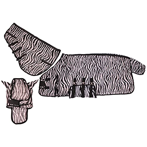 QHP Fliegendecke mit Hals und Hut 3 Bauchgurte, Frontverschluss, Schweiflatz (110 cm, Zebra) von QHP