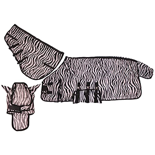 QHP Fliegendecke mit Hals und Hut 3 Bauchgurte, Frontverschluss, Schweiflatz (125 cm, Zebra) von QHP