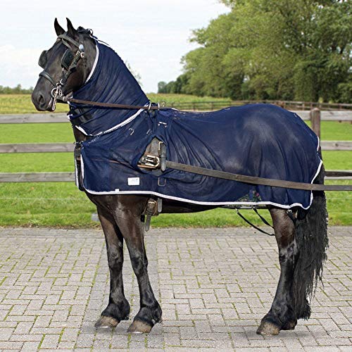 QHP Fliegendecke speziell für Fahrpferde mit Halsteil und Öffnungen für das Fahrgeschirr (145 cm) von QHP