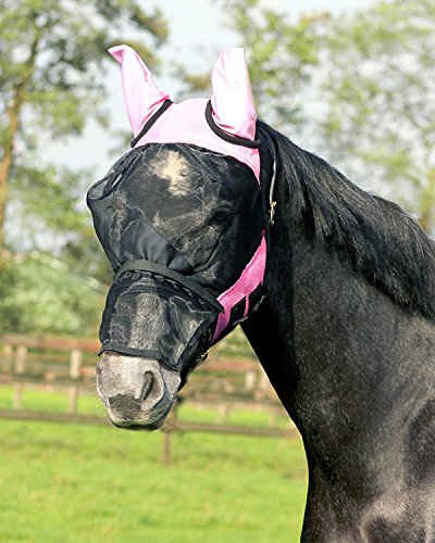 QHP Fliegenmaske mit abnehmbaren Nasenschutz 4 Farben 5 Größen ARBO-INOX® (Pony, Rosa) von QHP