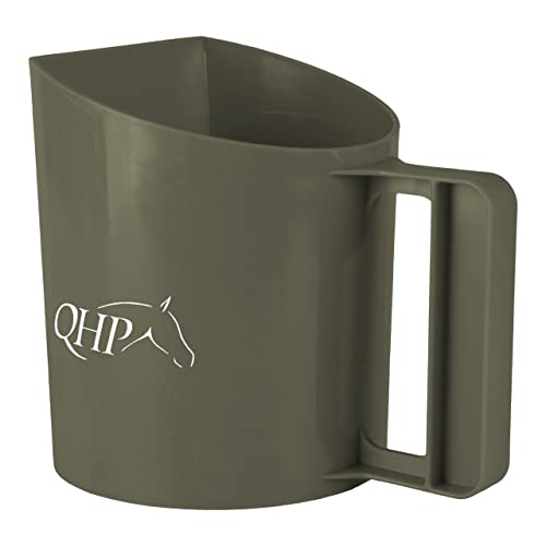 QHP Futterschaufel mit Henkel Fassungsvermögen 1,0 Liter, eine Flache Seite (olivgrün) von QHP